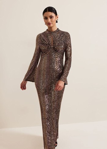 Phase Eight Renila Sequin Long Sleeved Dress Multicolor USA | 4208193-OH